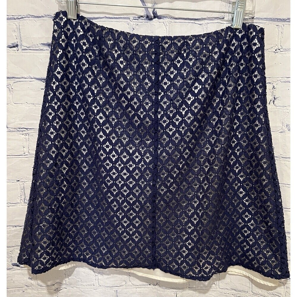 Tahari Navy / White Floral Embroidered Textured Career Skirt Size 10